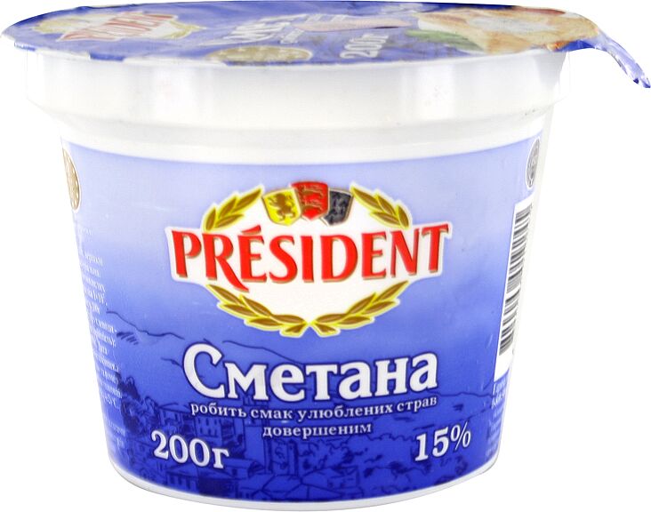Sour cream "President" 200g, richness: 15%