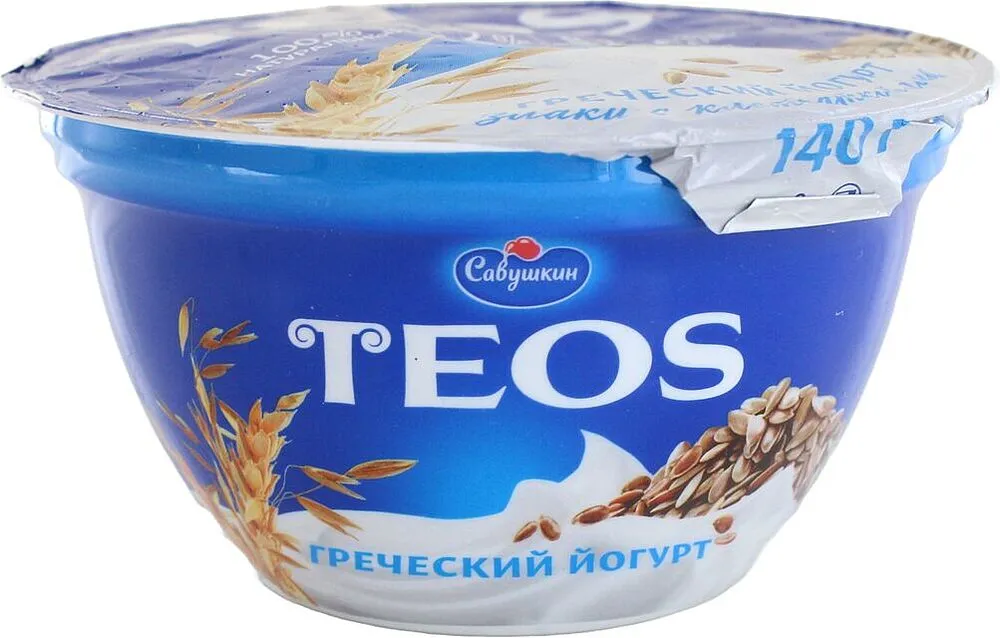 Greek yoghurt with flax fiber "Savushkin Teos" 140g, fat content: 2%
