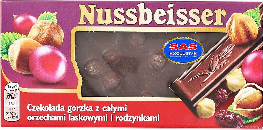 Chocolate bar with hazelnut & raisins "Nussbeisser" 100g
