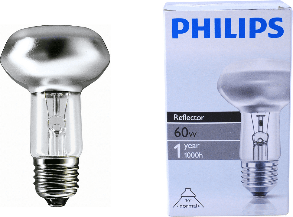 Light bulb "Philips" NR 63 230 V, E27 ES 1000h, 60 w, thick patron, clear 