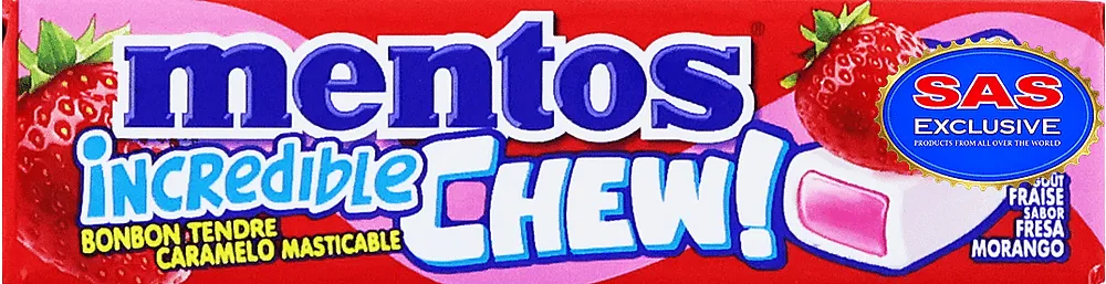 Chewing candy with strawberry flavor "Mentos Incredible Chew" 45g
