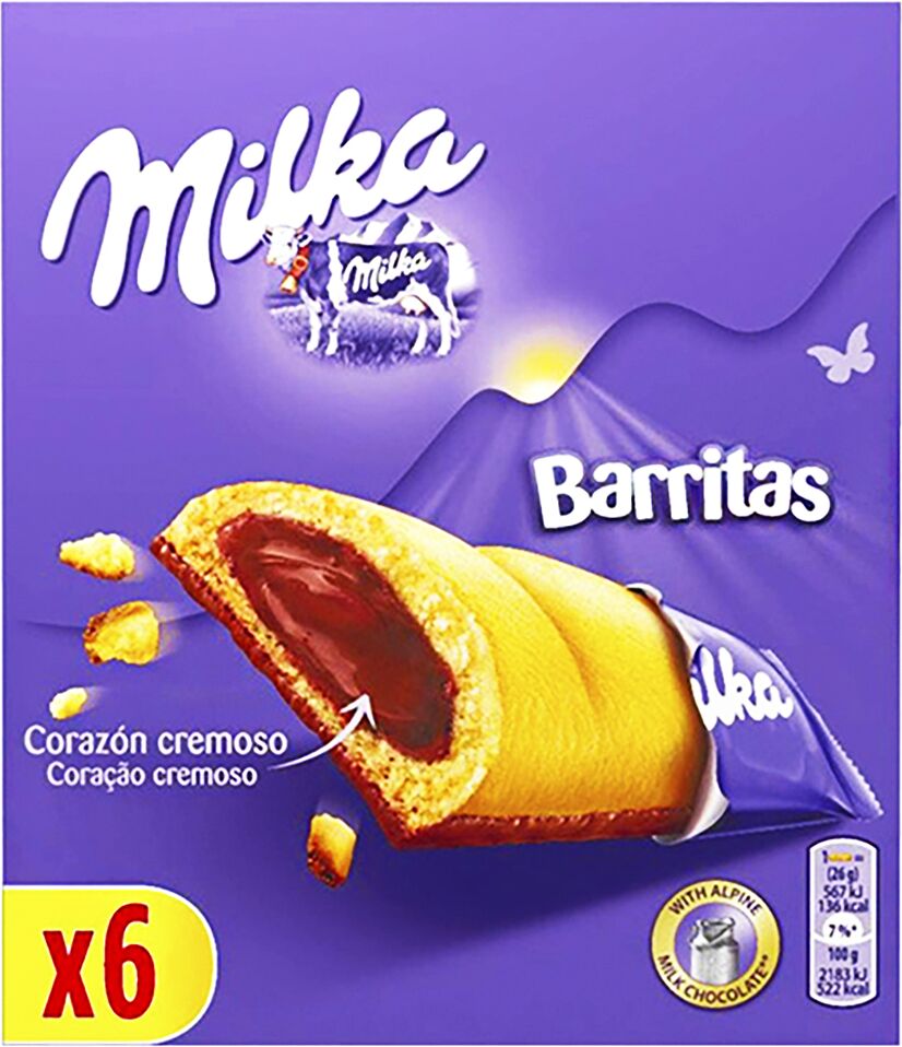 Թխվածքաբլիթ շոկոլադե միջուկով «Milka Barritas» 156գ
