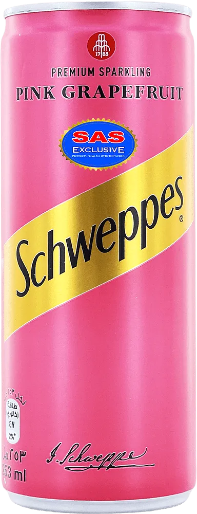 Refreshing carbonated grapefruit flavored drink "Schweppes Pink Grapefruit" 253ml
