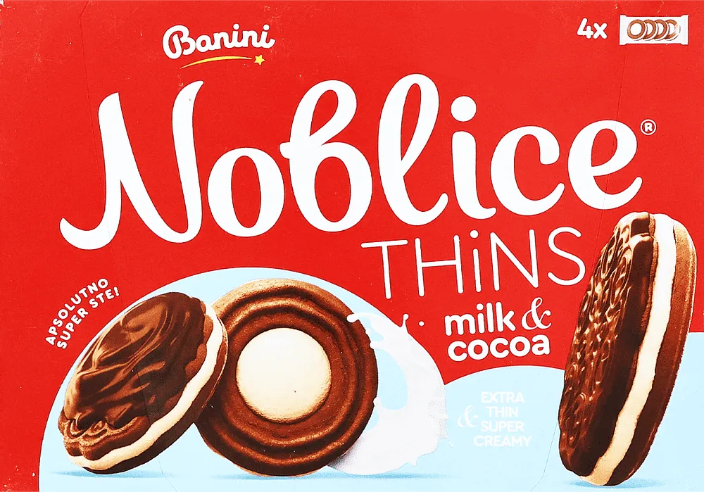 Cookies with milk cream & cocoa "Banini Noblice Thins Milk & Cocoa" 190g
