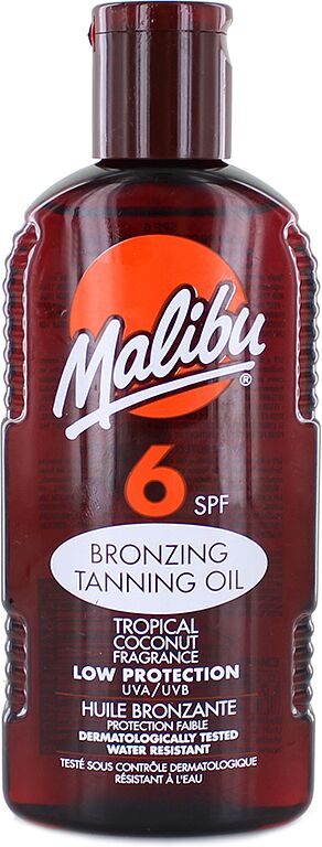 Масло для загара "Malibu  6 SPF Bronzing Tanning Oil " 200мл
