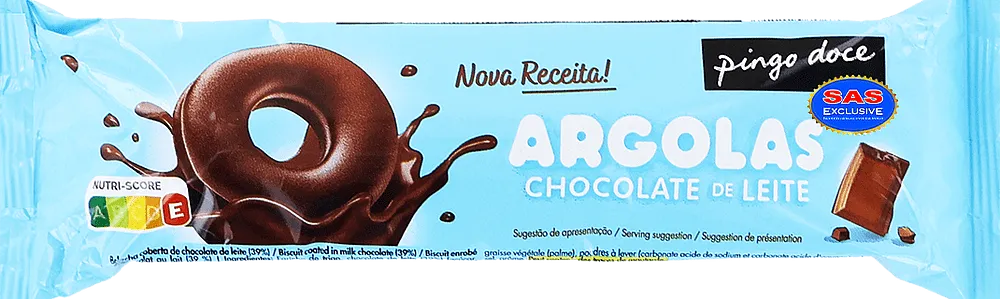 Բիսկվիթ կաթնային շոկոլադով «Pingo Doce Argolas Chocolate De Leite» 128գ
