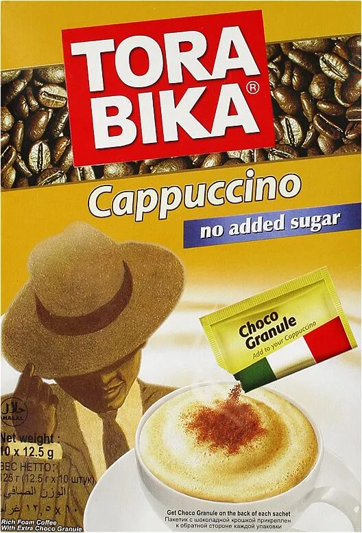 Sugar free cappuccino instant "Tora Bika" 10pcs, 12.5g 