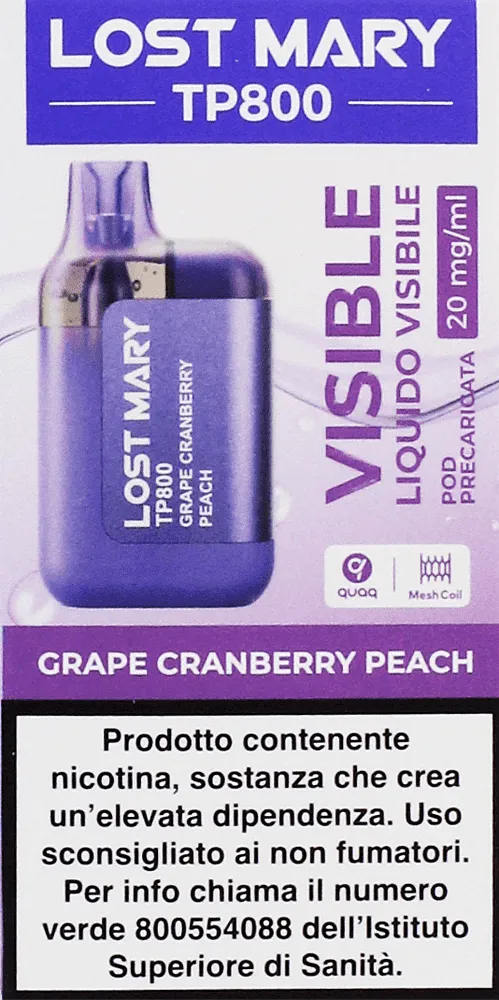 Electric pods with grape, cranberry & peach flavor "Lost Mary" 800 puffs
