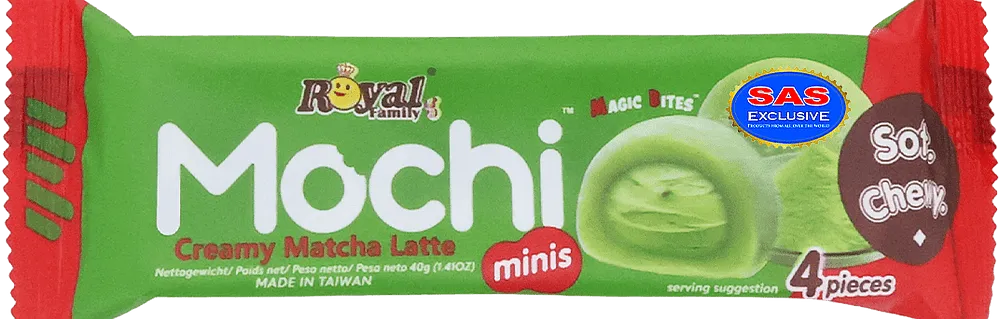 Pastry mochi with matcha latte flavor "Royal Family Mochi Minis Creamy Matcha Latte" 40g
