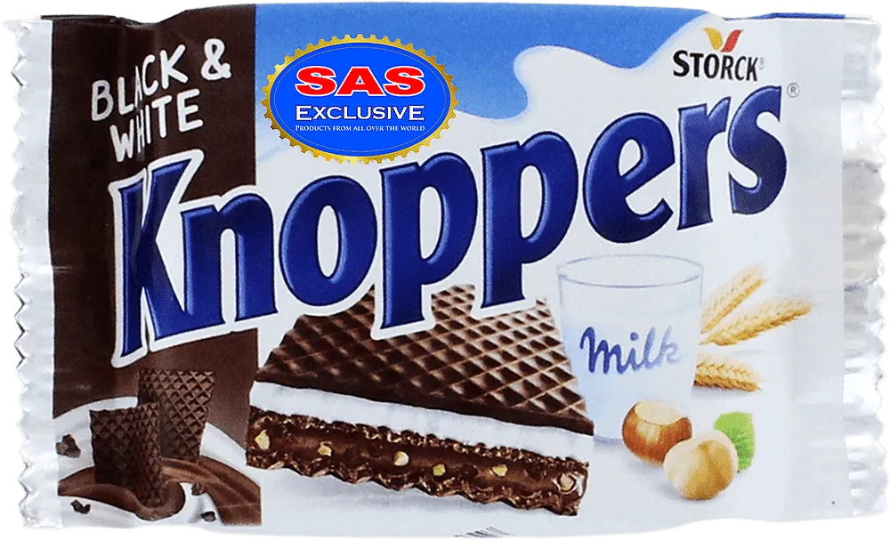 Wafer with nougat, milk filling & cookie pieces "Knoppers Black & White" 25g
