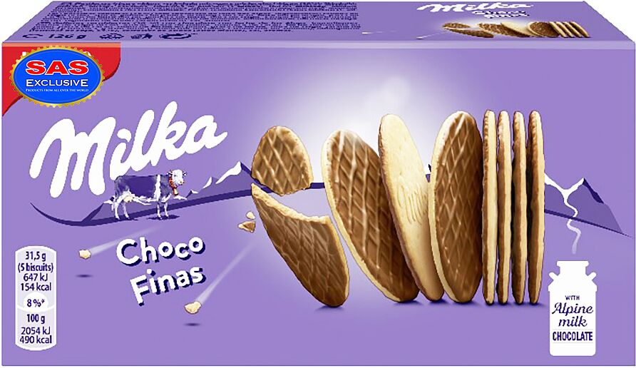 Թխվածքաբլիթ շոկոլադով «Milka Choco Finas» 126գ
