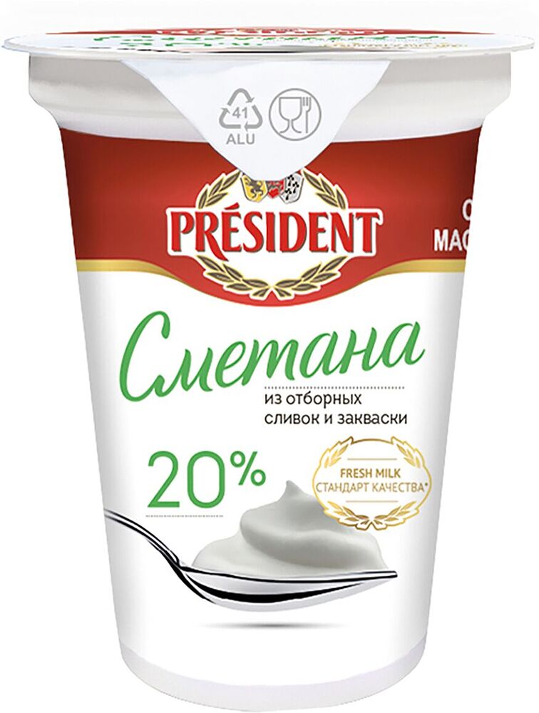 Sour cream ''President'' 350g, richness: 20%