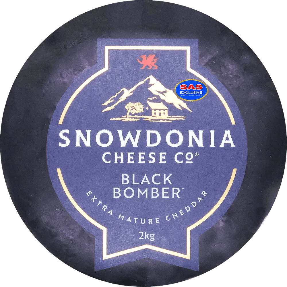 Aged cheddar cheese "Snowdonia Cheese Black Bomber" 
