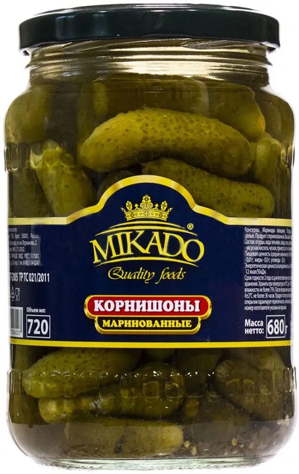 Карнишоны маринованные "Mikado" 680г   