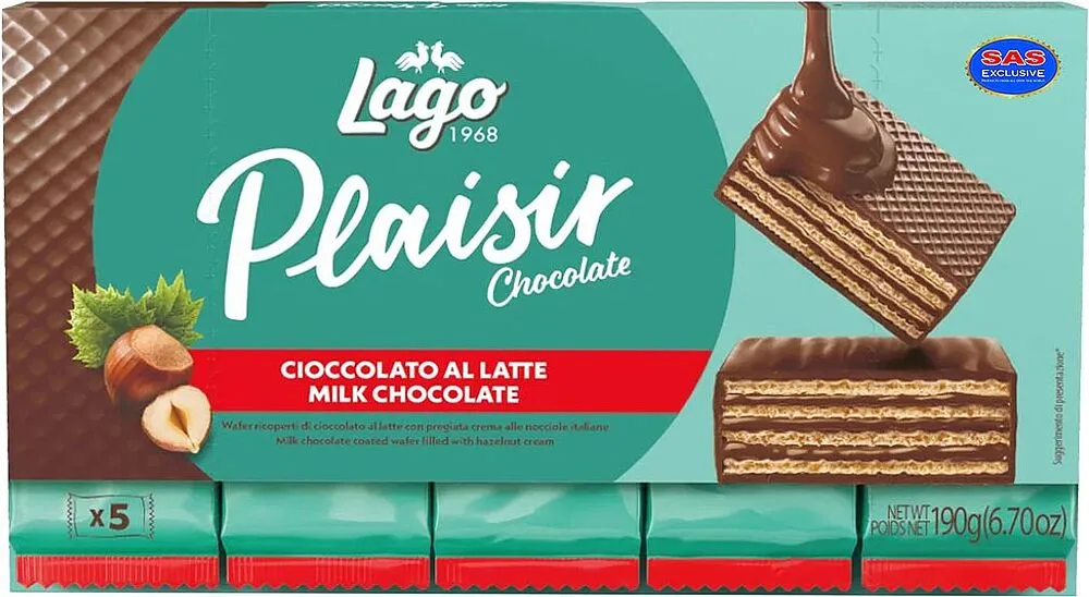 Wafer coated with chocolate "Lago Plaisir" 190g
