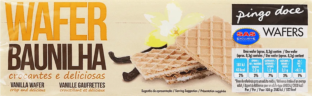 Վաֆլի վանիլային միջուկով «Pingo Doce Wafer Chocolate» 250գ
