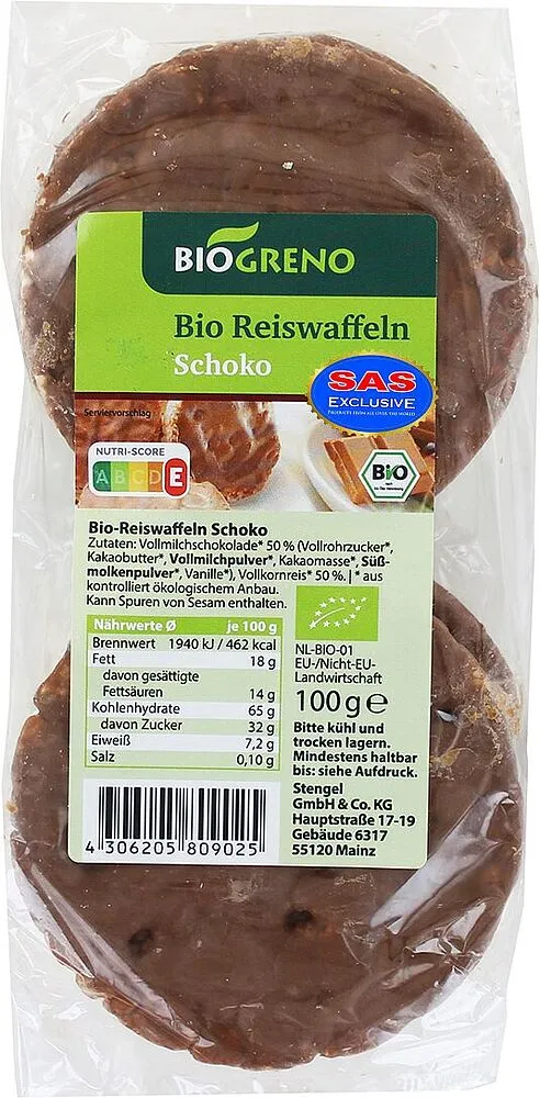 Crispbreads with chocolate "Bio Greno" 100g

