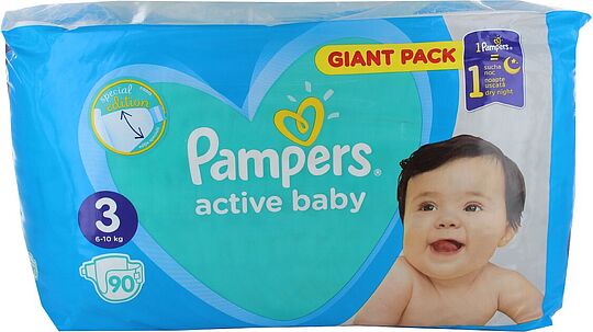 Տակդիրներ «Pampers Active Baby N3» 6-10 կգ, 90 հատ