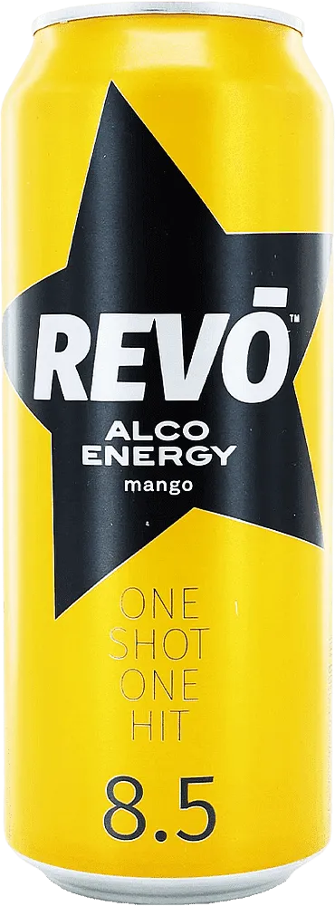Energy carbonated drink with mango flavour "Revo Mango" 500ml