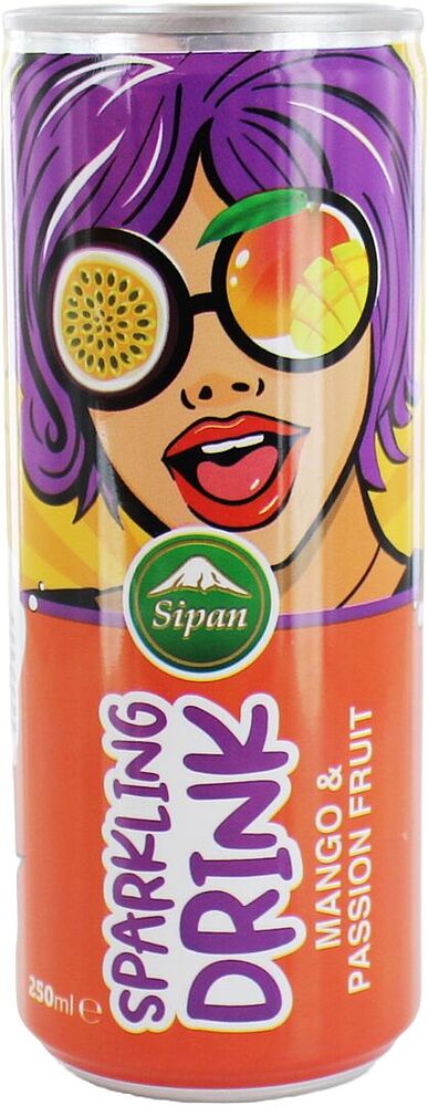 Refreshing carbonated drink "Sipan" 250ml Mango & Passion fruit 