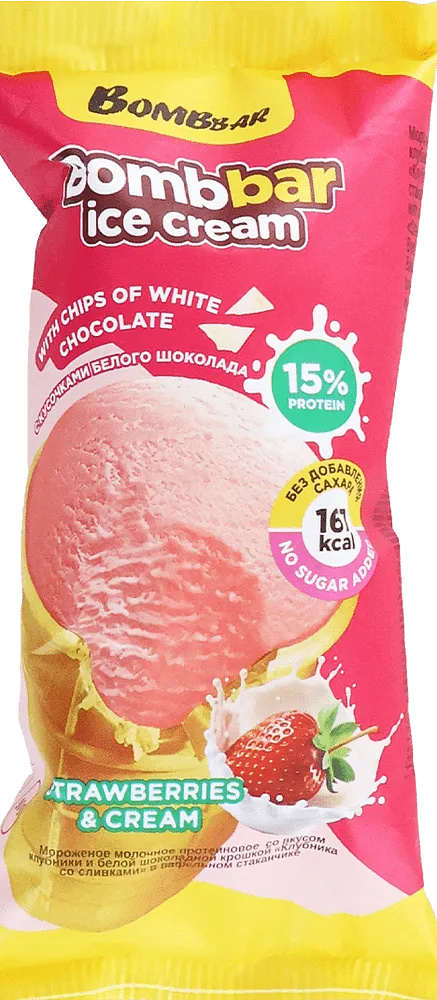 Պաղպաղակ ելակի սպիտակուցային «Bombbar Strawberries & Cream» 90գ
