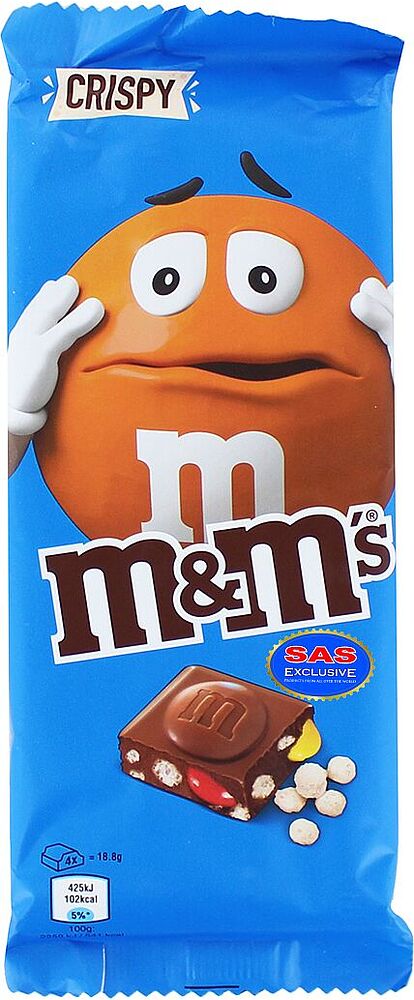 Шоколадная плитка с хрустящими шариками "M&M's" 150г