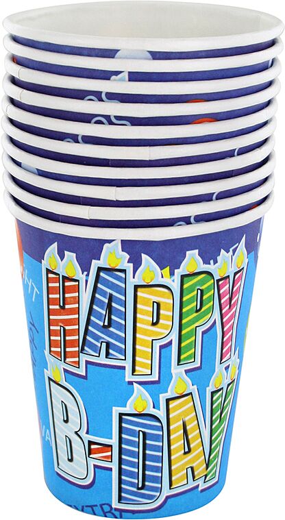 Disposable medium paper cups "Happy Birthday" 10pcs