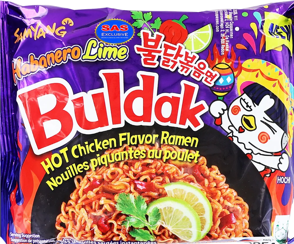 Noodles with hot chicken flavor "Samyang Buldak Habanero Lime" 135g

