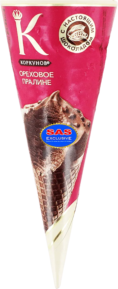 Chocolate & hazelnut ice cream "Korkunov Orexovoe Praline Cone" 68g
