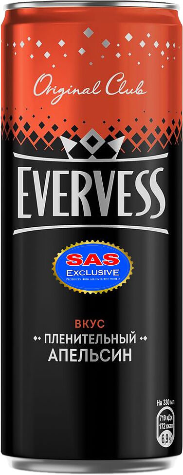 Освежающий газированный напиток "Evervess" 0.33л Апельсин
