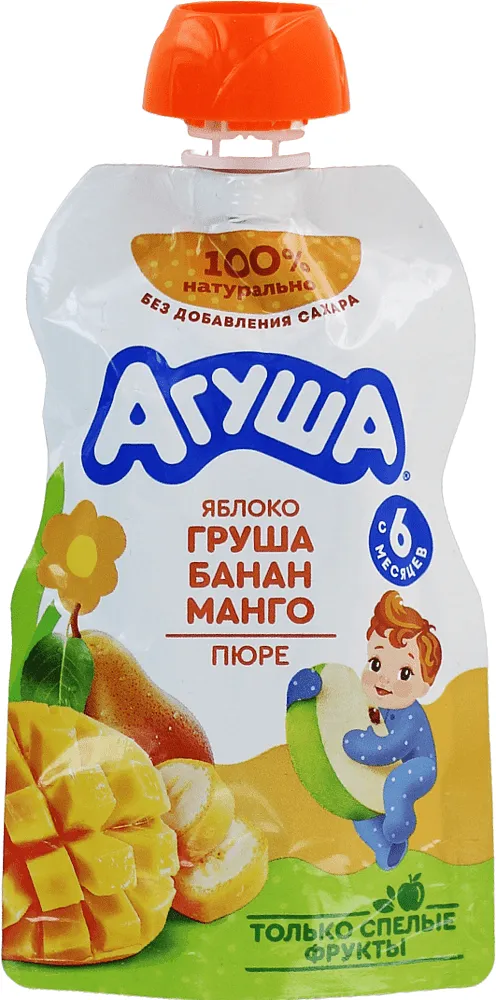 Pear, apple, banana & mango puree "Agusha" 90g