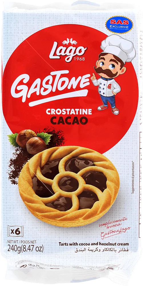 Cookies with cocoa & hazelnut cream "Lago Gastone" 240g
