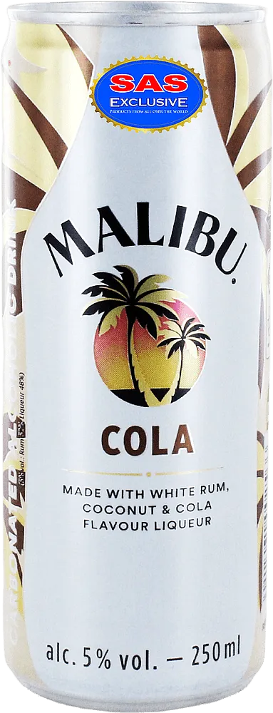 Alcoholic drink with coconut & cola flavour "Malibu Cola" 250ml
