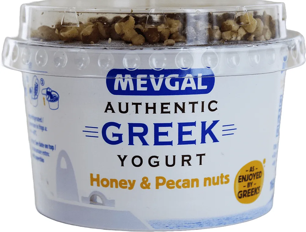 Greek yogurt with honey & pecans "Mevgal" 160g, fat content 0%.
