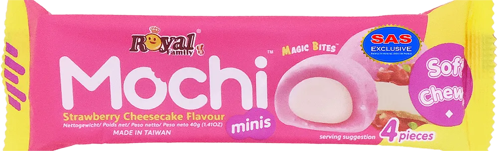 Pastry mochi with strawberry cheesecake flavor "Royal Family Mochi Minis Strawberry Cheesecake" 40g

