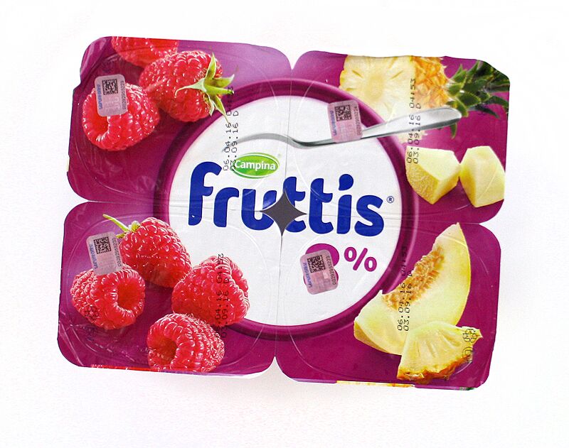 Յոգուրտային արտադրանք արքայախնձոր-սեխով կամ ազնվամորով «Campina  Fruttis» 115գ, յուղայնությունը` 8%