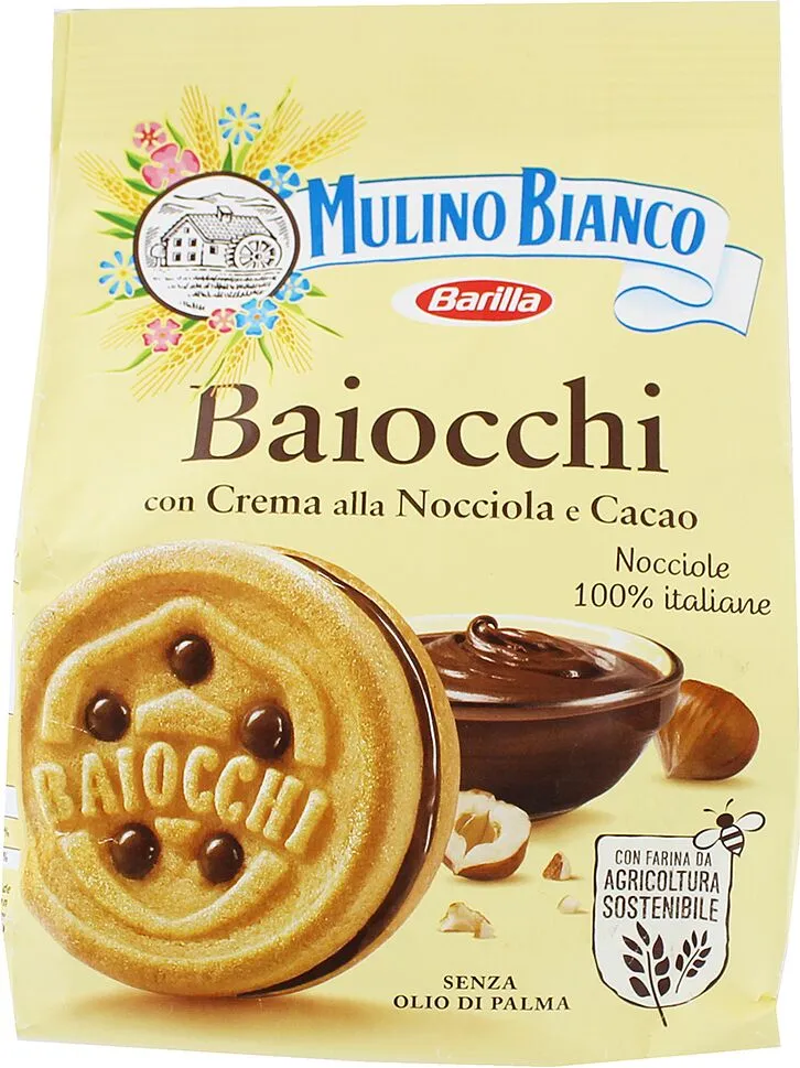 Печенье с начинкой из лесного ореха и какао "Barilla Mulino Bianco Baiocchi" 260г
