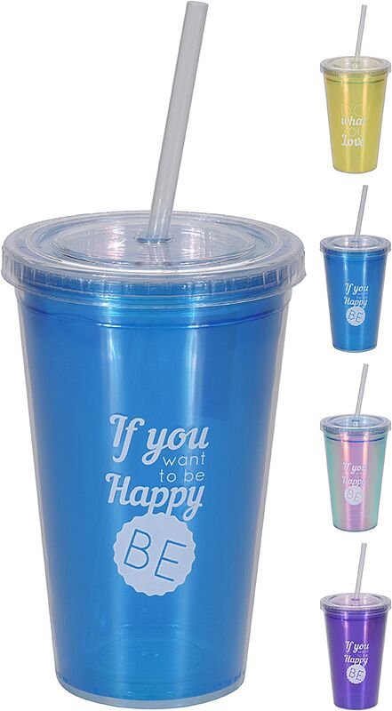 Cup with a lid and straw