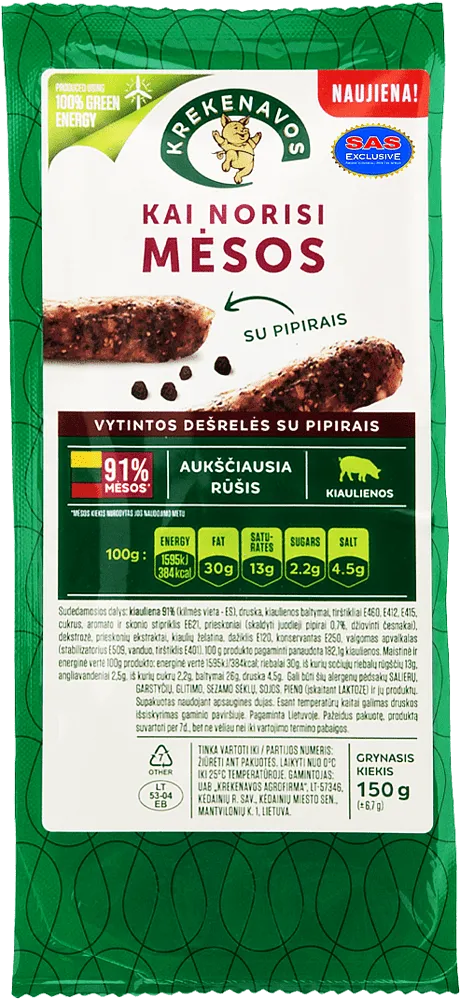 Dried sausage with pepper "Krekenavos Kai norisi Mesos" 150g