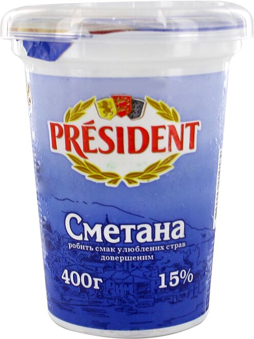 Sour cream "President" 400g, richness:15%