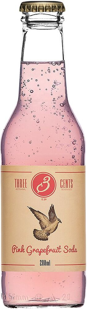 Освежающий газированный напиток "Three Cents Pink Grapefruit Soda" 0.2л Грейпфрут