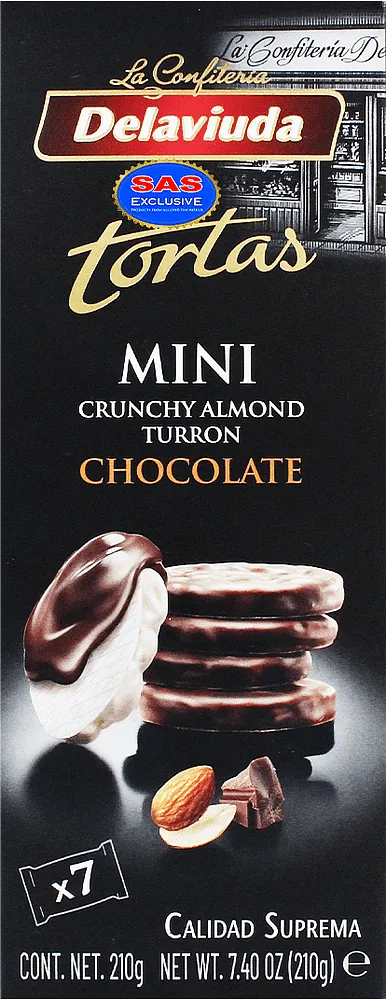 Almond turron with chocolate "Delaviuda Tortas Mini Chocolate" 210g
