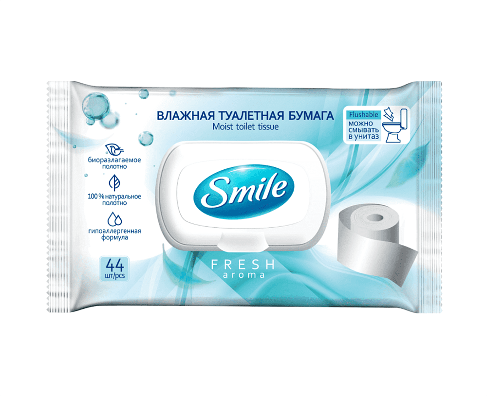 Влажная туалетная бумага "Smilet" 44 шт