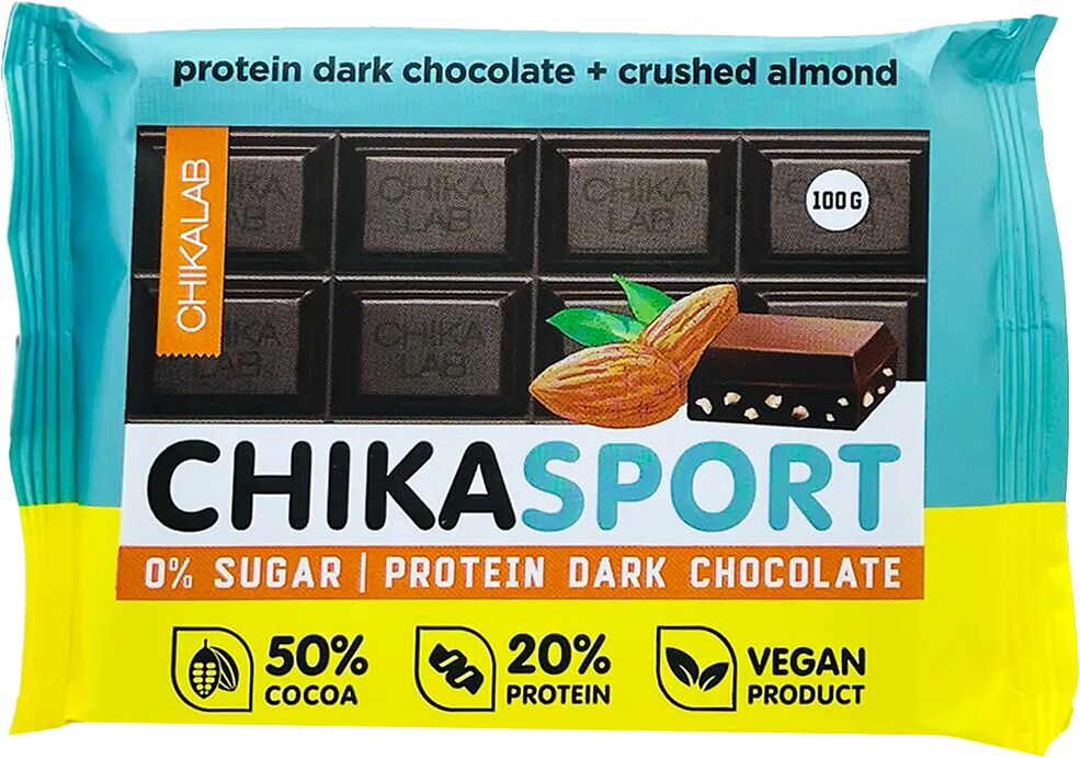 Шоколадная плитка темная с миндалем "Chikalab Chikasport" 100г