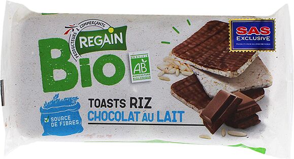 Չորահացեր բրնձի կաթնային շոկոլադով «Regain Bio» 100գ