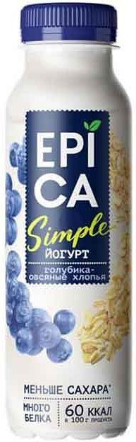 Питьевой йогурт с голубикой и овсяными хлопьями "Epica Simple" 290г, жирность:1.2%