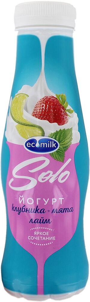 Յոգուրտ ըմպելի ելակով, անանուխով և լայմով «Ecomilk Solo» 290գ, յուղայնությունը` 2.8%
