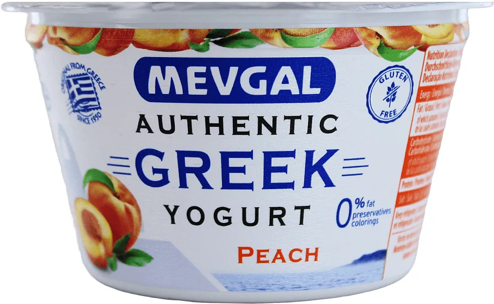 Greek yogurt with peach "Mevgal" 150g, fat content: 0%
