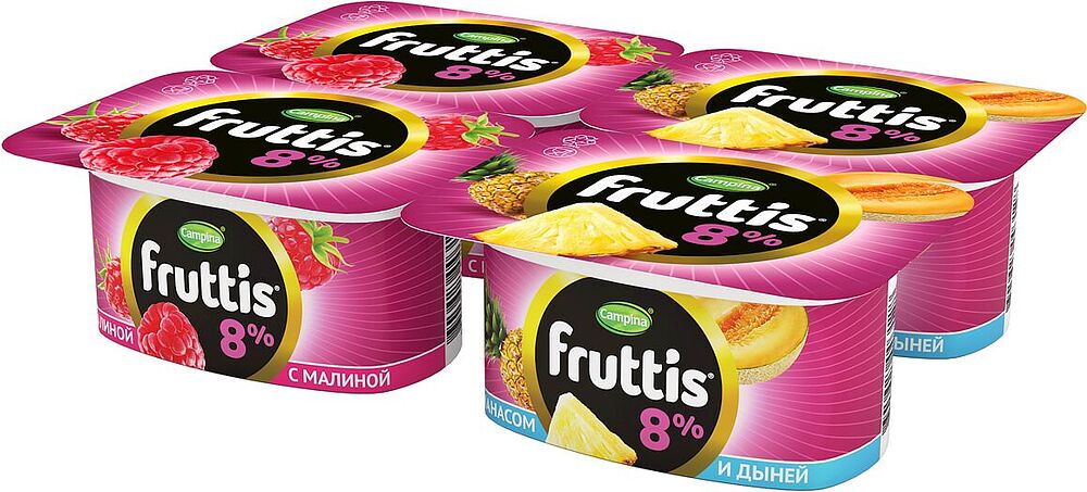 Yoghurt product with pineapple-melon or raspberry