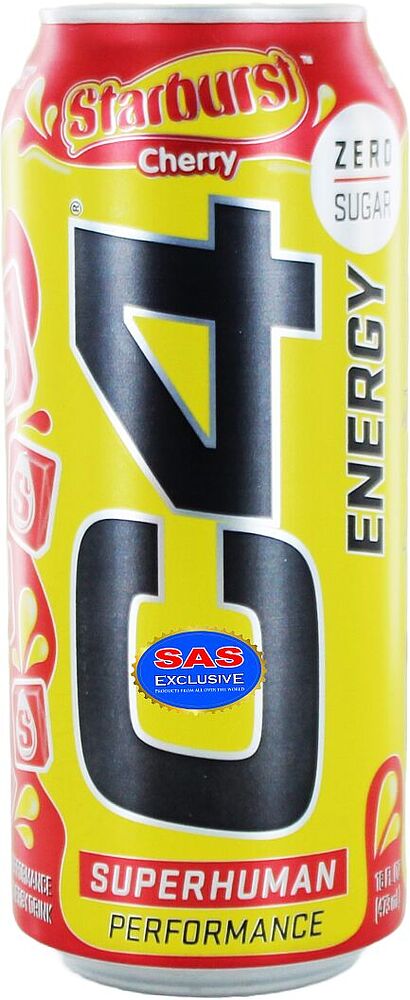 Energy carbonated drink "Starburst Zero" 473ml Cherry